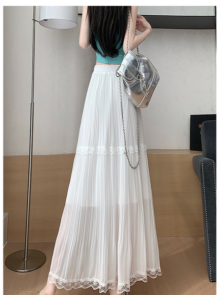 Real Shot 2025 Summer White Lace Skirt - Women's High Waist Dropping A-Line Umbrella Skirt
