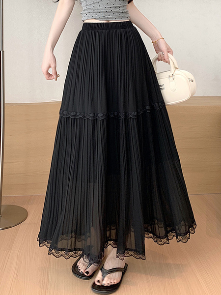 Real Shot 2025 Summer Black Lace Skirt - Women's High Waist Dropping A-Line Umbrella Skirt