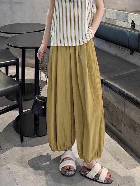 Real Shot Khaki Ice Silk Quick-Drying Loose Soft Pants - Women's Cropped Pants Summer Thin Type Sunscreen Cool Pants