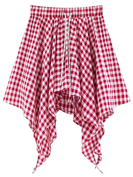 2025 Women's Summer Irregular Skirt New Style A-line Skirt Slim Temperament Age-Reducing All-Match Retro Plaid Short Skirt - Red