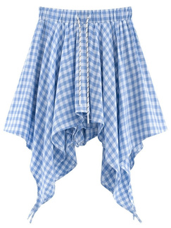 2025 Women's Summer Irregular Skirt New Style A-line Skirt Slim Temperament Age-Reducing All-Match Retro Plaid Short Skirt - Blue