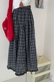 Fashion Retro Plaid Skirt in Navy Blue for Women 2025 Summer New Style High Waist Slim A-line Long Skirt