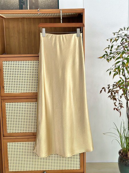 Beads Light Superior Sense Acetic Acid Satin Finish Half-length Skirt Women Lightweight New Chinese Style Versatile Elegance Mermaid Skirt A-line Long Skirt - Light Gold