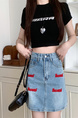 Real Shot Korean Style Sense of Design Letter Embroidery Plus Size Slimming Denim Skirt for Women A-line Hip-Wrapped Skirt Summer in Light Blue.