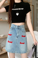Real Shot Korean Style Sense of Design Letter Embroidery Plus Size Slimming Denim Skirt for Women A-line Hip-Wrapped Skirt Summer in Light Blue.