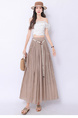 Real Shot Retro Cotton and Linen Skirt for Women 2025 Summer High Waist Slimming Drape A-line Large Hem Umbrella Skirt Pleated Dress in Beige.