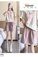 Real Shot Embroidered Button A-Line Shorts in Lavender - Women's Summer High Waist Slim Wide Leg Pants Sports Casual Versatile Elastic Waist Pants