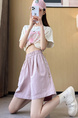 Real Shot Embroidered Button A-Line Shorts in Lavender - Women's Summer High Waist Slim Wide Leg Pants Sports Casual Versatile Elastic Waist Pants