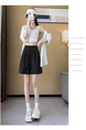 Real Shot Embroidered Button A-Line Shorts in Black - Women's Summer High Waist Slim Wide Leg Pants Sports Casual Versatile Elastic Waist Pants