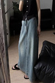 In Stock Plus Size Spring New Slimming Retro Raw Edge Light Blue Denim Skirt - Women's High Waist Loose A-Line Dress