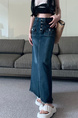 In Stock Spring and Summer New Dark Blue Denim Skirt - Women's Pear-Shaped Figure Mid-Length Slimming Frayed A-Line Skirt