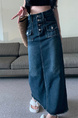 In Stock Spring and Summer New Dark Blue Denim Skirt - Women's Pear-Shaped Figure Mid-Length Slimming Frayed A-Line Skirt