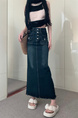 In Stock Spring and Summer New Dark Blue Denim Skirt - Women's Pear-Shaped Figure Mid-Length Slimming Frayed A-Line Skirt