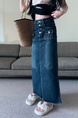 In Stock Spring and Summer New Dark Blue Denim Skirt - Women's Pear-Shaped Figure Mid-Length Slimming Frayed A-Line Skirt