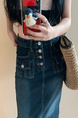 In Stock Spring and Summer New Dark Blue Denim Skirt - Women's Pear-Shaped Figure Mid-Length Slimming Frayed A-Line Skirt