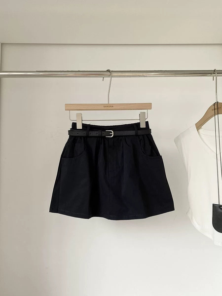 Black Korean Style High Waist Slimming Loose Pocket Hip Skirt with Belt