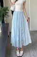 Light Blue Casual Half-Length Skirt with Ruffles