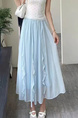 Light Blue Casual Half-Length Skirt with Ruffles