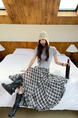 Geometric Unit Summer Black and White Ruffle Bottom Irregular Plaid Skirt Women's Chiffon Mid-Length A-Line Skirt