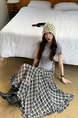 Geometric Unit Summer Black and White Ruffle Bottom Irregular Plaid Skirt Women's Chiffon Mid-Length A-Line Skirt