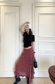 Geometric Unit Summer Red and White Ruffle Bottom Irregular Plaid Skirt Women's Chiffon Mid-Length A-Line Skirt