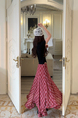 Geometric Unit Summer Red and White Ruffle Bottom Irregular Plaid Skirt Women's Chiffon Mid-Length A-Line Skirt