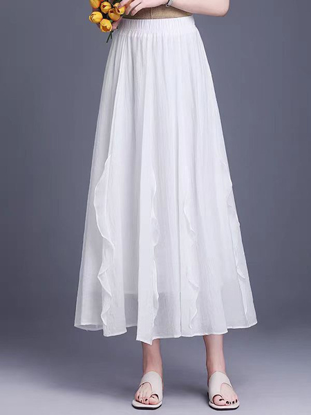 White Ruffle Skirt - Women's Summer High Waist Slimming Cover Cross Lace Big Swing Skirt
