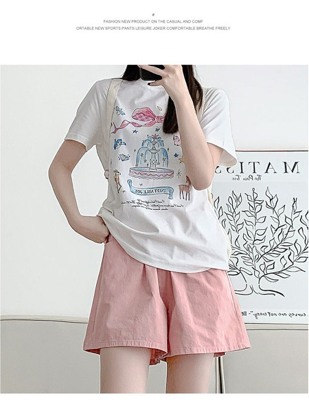 Khaki Cargo Shorts Women's Summer Thin New High Waist Casual Wide Leg Small Sports Shorts in Light Pink