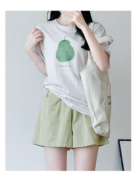 Khaki Cargo Shorts Women's Summer Thin New High Waist Casual Wide Leg Small Sports Shorts in Olive Green