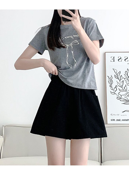 Khaki Cargo Shorts Women's Summer Thin New High Waist Casual Wide Leg Small Sports Shorts in Black