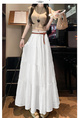 Real Shot Cotton and Linen Cake Skirt Women's Summer 2025 New Korean Version A-Line Skirt High Waist Long Skirt Belt - White