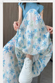 Real Shot of Colorful Flower Bud Wide-Leg Pants for Women in Summer Thin High Waist Drape Small Size Lantern Casual in Light Blue