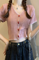 Pink Real Shot Wholesale Price 2025 Summer New Korean Style Button Design Short Sleeve Versatile Slim Knitted T-Shirt for Women
