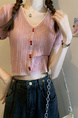 Pink Real Shot Wholesale Price 2025 Summer New Korean Style Button Design Short Sleeve Versatile Slim Knitted T-Shirt for Women