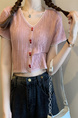 Pink Real Shot Wholesale Price 2025 Summer New Korean Style Button Design Short Sleeve Versatile Slim Knitted T-Shirt for Women