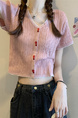 Pink Real Shot Wholesale Price 2025 Summer New Korean Style Button Design Short Sleeve Versatile Slim Knitted T-Shirt for Women