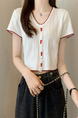 White Real Shot Wholesale Price 2025 Summer New Korean Style Button Design Short Sleeve Versatile Slim Knitted T-Shirt for Women
