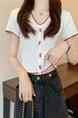 White Real Shot Wholesale Price 2025 Summer New Korean Style Button Design Short Sleeve Versatile Slim Knitted T-Shirt for Women