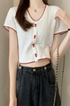 White Real Shot Wholesale Price 2025 Summer New Korean Style Button Design Short Sleeve Versatile Slim Knitted T-Shirt for Women