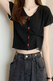 Black Real Shot Wholesale Price 2025 Summer New Korean Style Button Design Short Sleeve Versatile Slim Knitted T-Shirt for Women