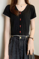 Black Real Shot Wholesale Price 2025 Summer New Korean Style Button Design Short Sleeve Versatile Slim Knitted T-Shirt for Women