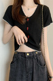 Black Real Shot Wholesale Price 2025 Summer New Korean Style Button Design Short Sleeve Versatile Slim Knitted T-Shirt for Women