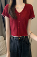 Red Real Shot Wholesale Price 2025 Summer New Korean Style Button Design Short Sleeve Versatile Slim Knitted T-Shirt for Women