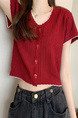 Red Real Shot Wholesale Price 2025 Summer New Korean Style Button Design Short Sleeve Versatile Slim Knitted T-Shirt for Women