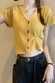 Yellow Real Shot Wholesale Price 2025 Summer New Korean Style Button Design Short Sleeve Versatile Slim Knitted T-Shirt for Women