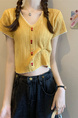 Yellow Real Shot Wholesale Price 2025 Summer New Korean Style Button Design Short Sleeve Versatile Slim Knitted T-Shirt for Women