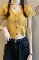 Yellow Real Shot Wholesale Price 2025 Summer New Korean Style Button Design Short Sleeve Versatile Slim Knitted T-Shirt for Women