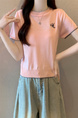 Pink Real Shot Wholesale Price 2025 Summer New Chest Personalized Embroidery Design Round Neck Contrast Color Short-Sleeved Tops for Women