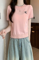 Pink Real Shot Wholesale Price 2025 Summer New Chest Personalized Embroidery Design Round Neck Contrast Color Short-Sleeved Tops for Women