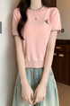 Pink Real Shot Wholesale Price 2025 Summer New Chest Personalized Embroidery Design Round Neck Contrast Color Short-Sleeved Tops for Women